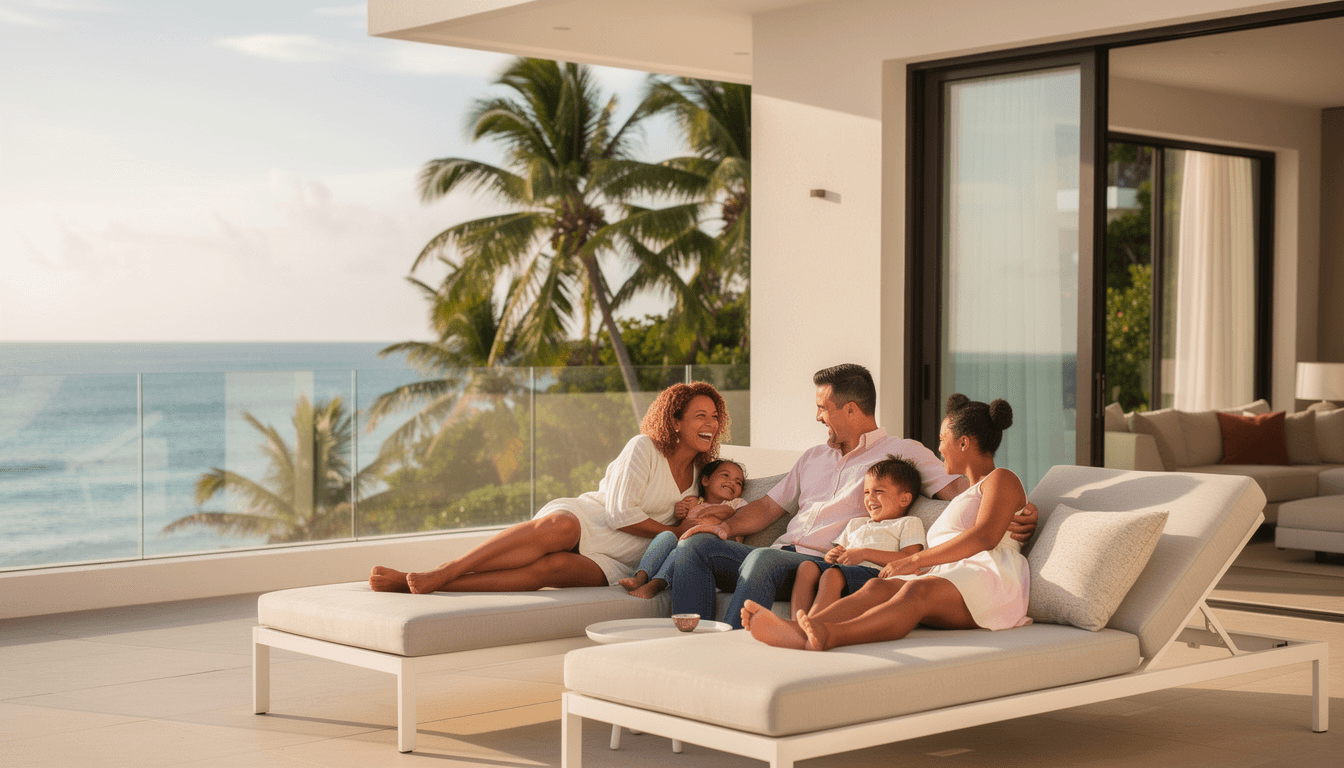 Familia disfrutando residencia de lujo en Puerto Rico — beneficios Ley 60 inversores
