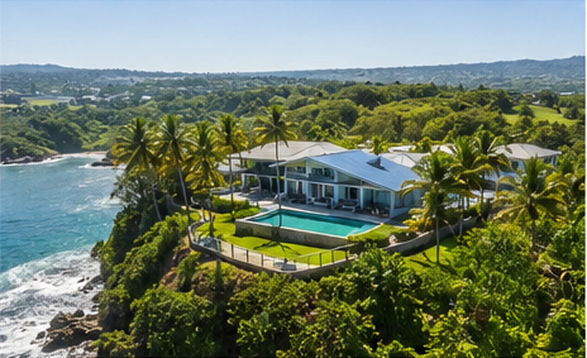 Vista aérea de una residencia junto a la costa
