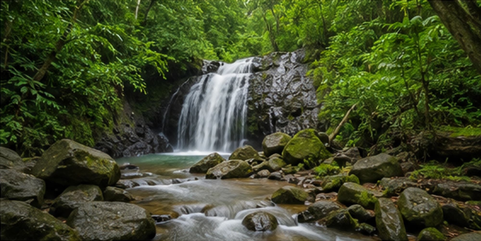 Cascada rodeada de vegetación tropical