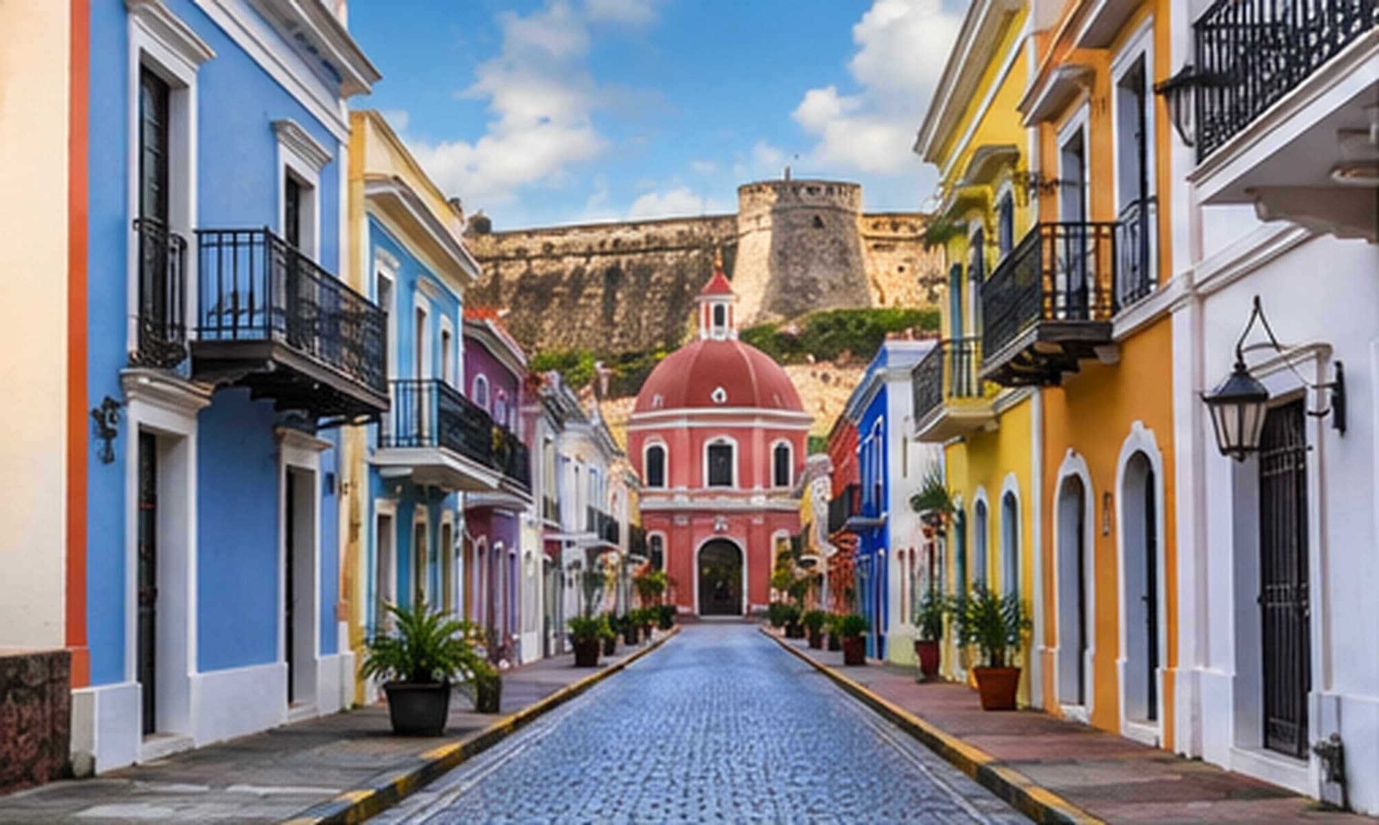 Calle histórica con fachadas de colores
