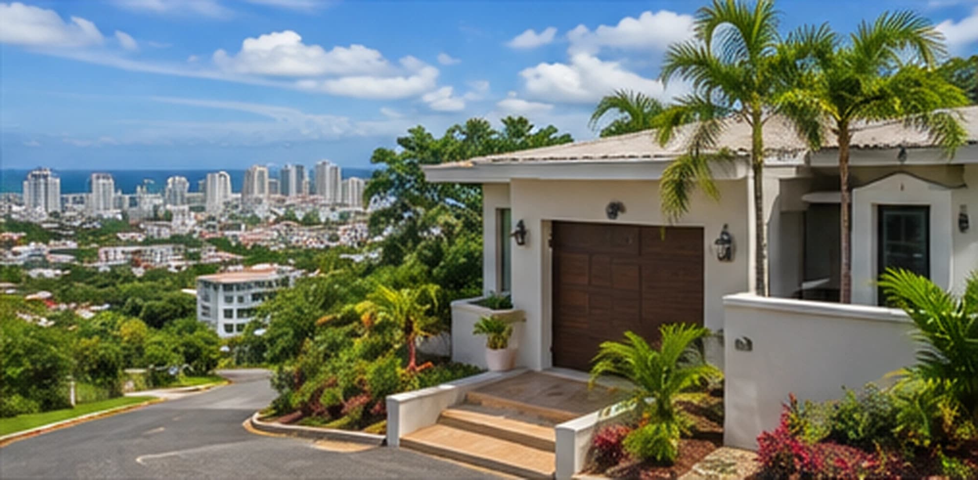 Vista exterior de una residencia en una ladera urbana