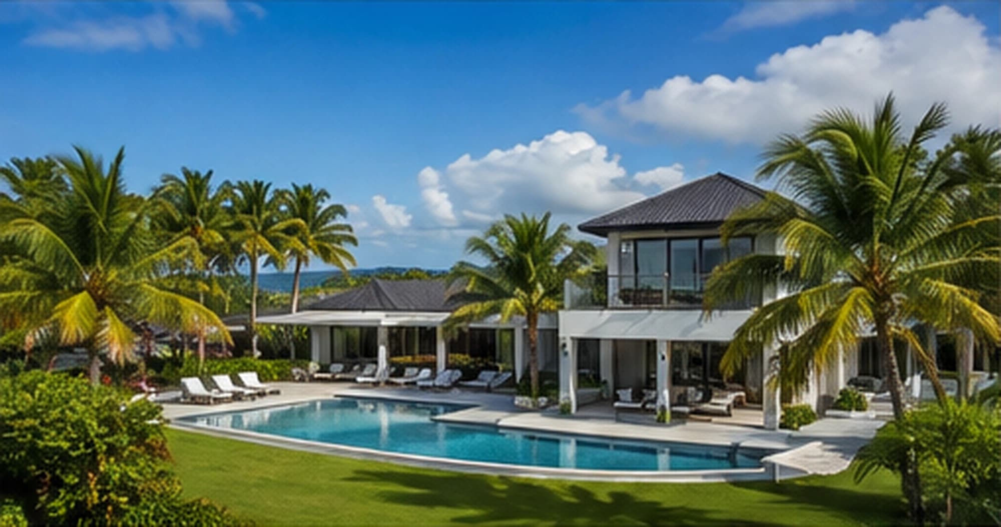Residencia tropical con piscina y jardines