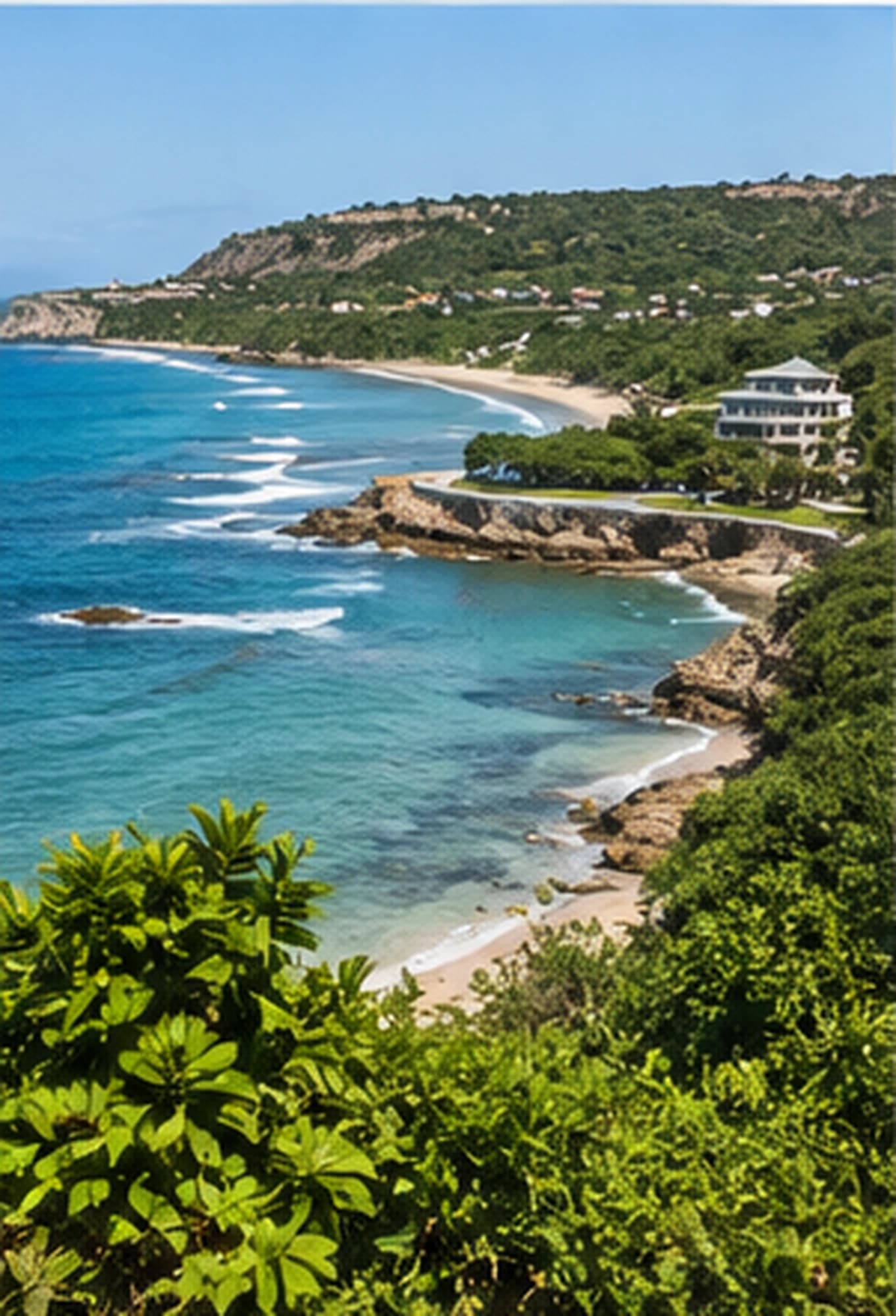 Vista de una costa rocosa y aguas azules