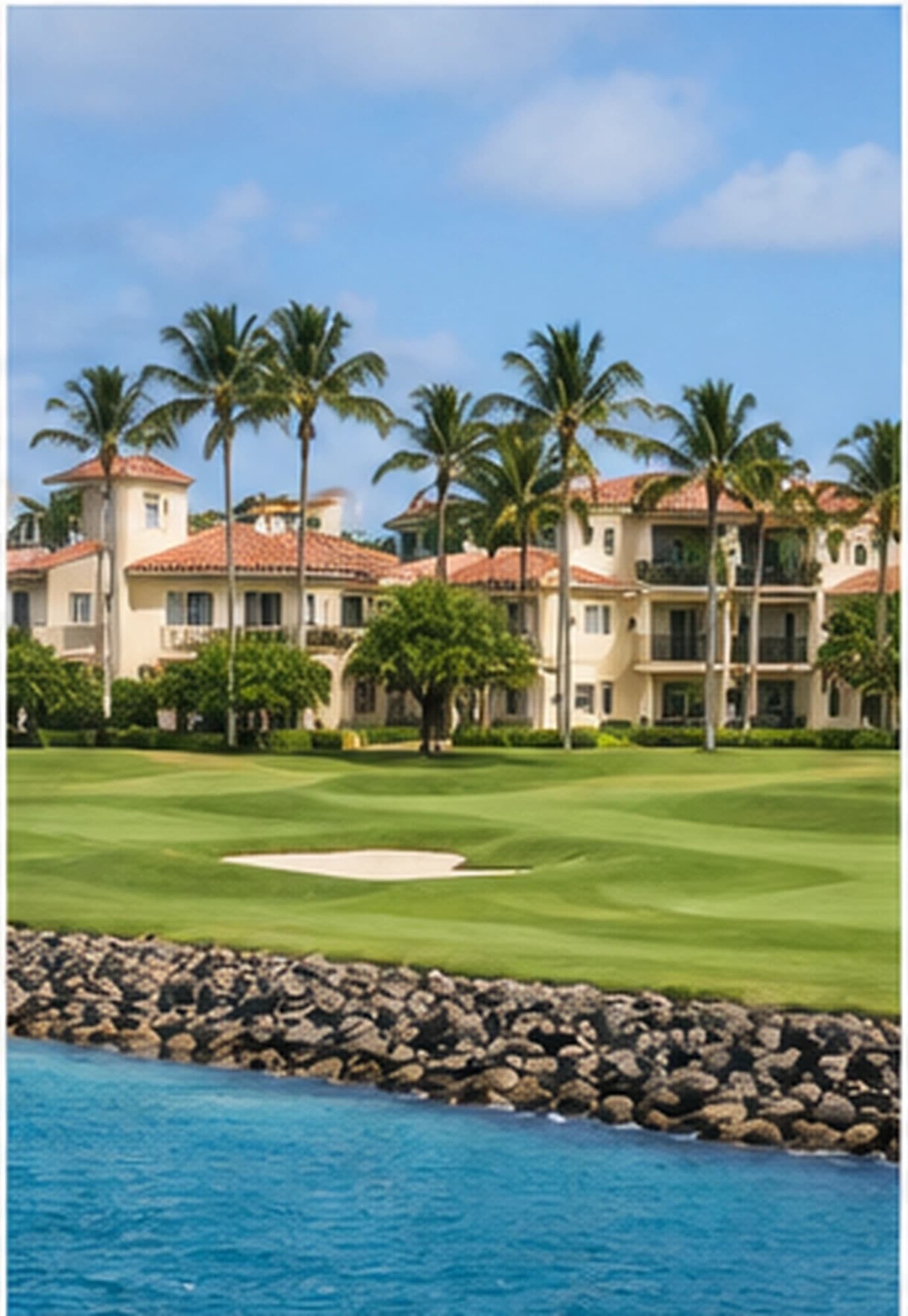 Residencias junto a un campo de golf con vista a la costa rocosa